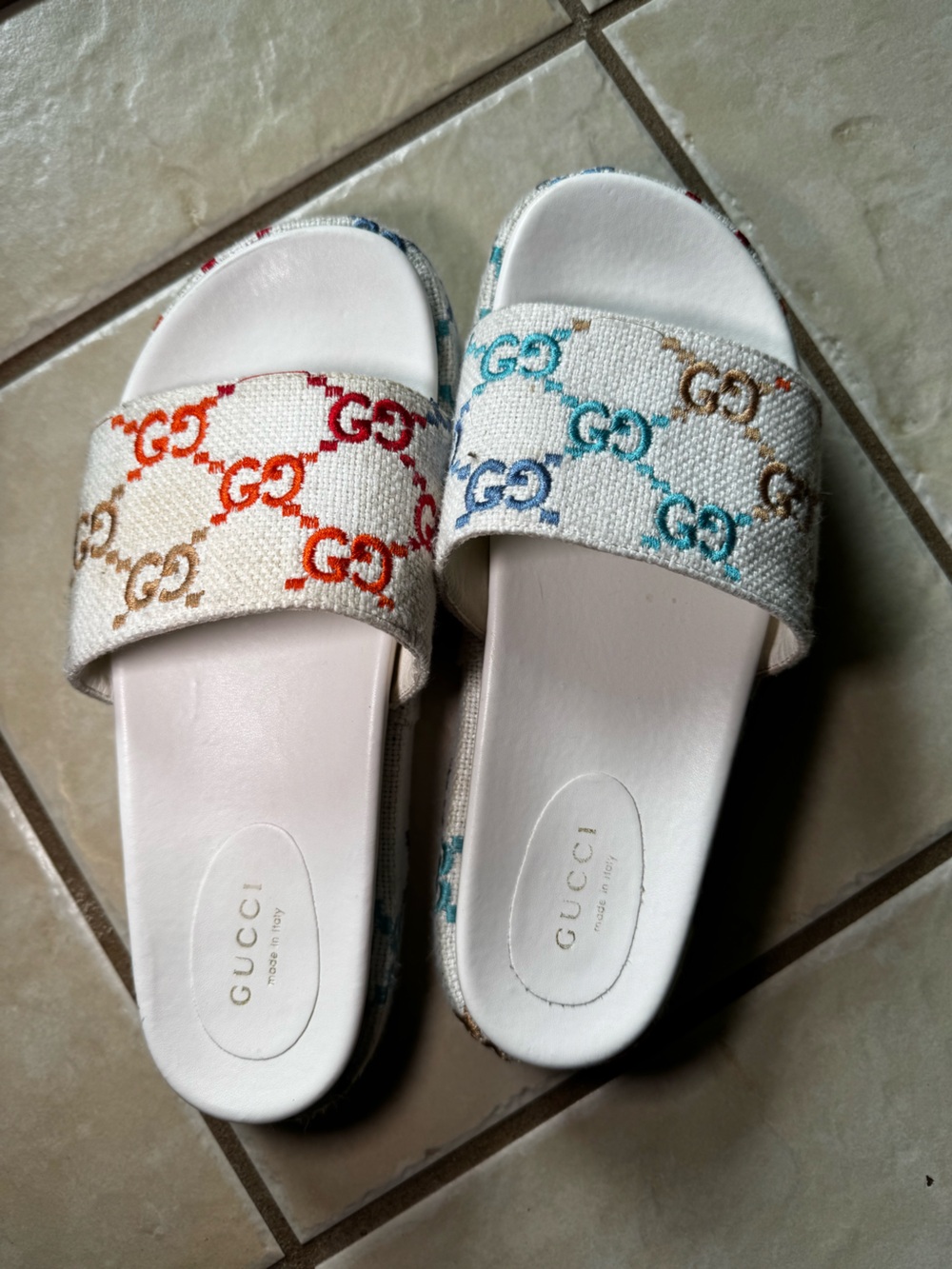 Multicolored GG Monogram Patterned Platforms Slides Sz-9.5 USW Pre-owned